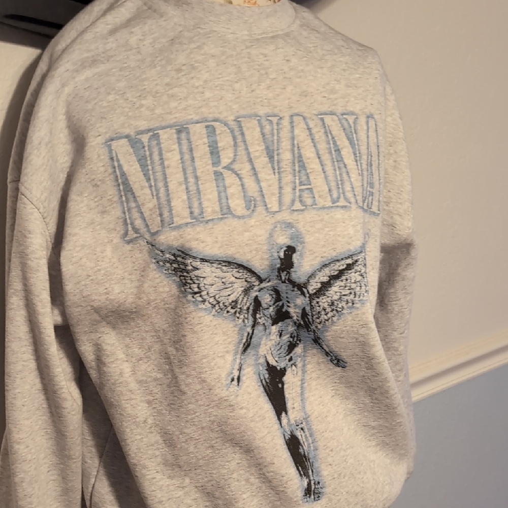 NIRVANA Gray Angel Graphic Crewneck Sweater